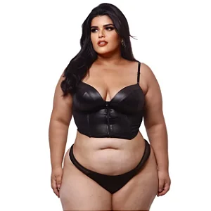 Conjunto Cirrê Fio E Cropped Com Ziper Plus Size Macler - Preto - 48