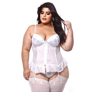 Espartilho Plus Size Bojo Cetim Com Tule E Renda Macler - Branco - 52