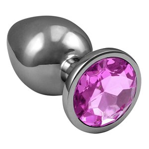Plug Anal Grande De Aço Inoxidável Cônico Com Cristal Arredondado Lf Import - Rosa