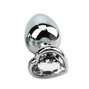 Plug Anal De Aço Inoxidável Cromado Com Pedra Formato Coração Tamanho M Sexy Import - Transparente