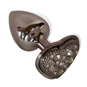 Plug Em Metal Com Pedra De Coração Cravejada Em Strass Hard - Preto