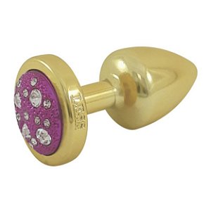 Plug Less P Dourado Com Pedra Cravejada Hard - Rosa