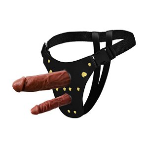 Cinta Dupla Em Couro Sintético Com 2 Próteses - Chocolate