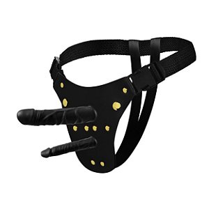 Cinta Strap-on Ativa Dp Com Duas Próteses - Preto