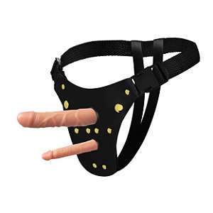 Cinta Strap-on Ativa Dp Com Duas Próteses - Bege