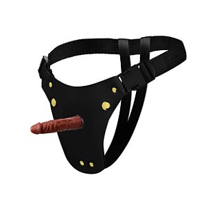 Cinta Peniana Couro Pênis de Borracha Realístico 12,5x3,3cm - Chocolate