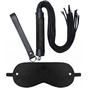 Kit Venda Com Chicote 24 Tiras Em Pelúcia Dominatrixxx - Preto