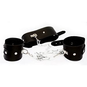 Kit Algemas E Coleira 1m Em Pelúcia Dominatrixxx - Preto