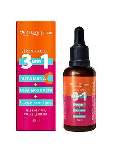 Sérum Facial 3 em 1 Max Love Vitamina C, Rosa Mosqueta e Ácido Hialurônico