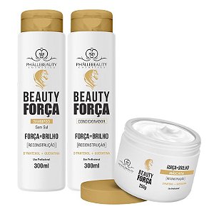 Kit Capilar Beauty Força + Brilho Reconstrução Shampoo, Condicionador e Máscara Phallebeauty PH0108