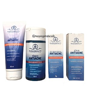 Kit Antiacne Phallebeauty Sabonete, Tônico, Gel Secativo e Sérum Skincare