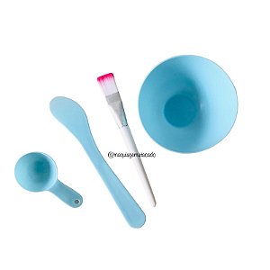 Kit Acessórios para Skincare - Bowl/Tigela, Espátula, Pincel e Medidor Azul