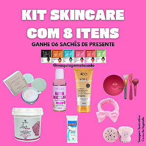 Kit Skincare com 08 Itens + Ganhe 06 Sachês de Presente