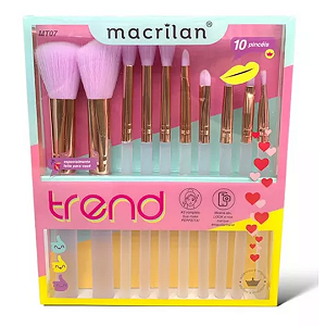 Kit com 10 Pincéis Para Maquiagem Macrilan MT07 Cor Aleatória