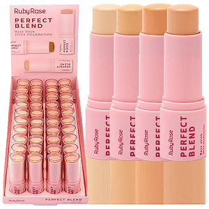 Kit 04 Unidades Base Stick Perfect Blend Ruby Rose HBM300 Linha Rosa
