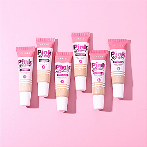 Kit 06 Unidades Base Líquida Efeito Matte Pink All Day Vivai 1104 Cores Claras e Médias 18ml