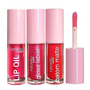 Kit Boca Linda Batom Matte, Gloss e Lip Oil Febella BM40215 Mod 06