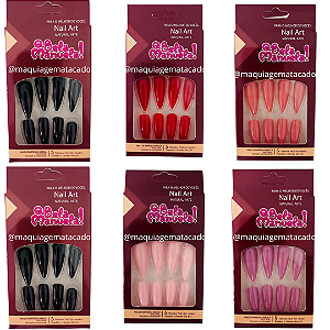Kit 06 Cartelas Unhas Postiças Stiletto Autocolante QBM755