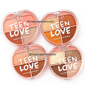 Kit 04 Unidades Paleta de Sombras Matte + Shiny Teen Love Pink 21 CS5777