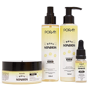 Kit Bons Sonhos Porán Relaxe: Body Splash, Hidratante Para os Pés, Loção Hidratante e Sérum Facial