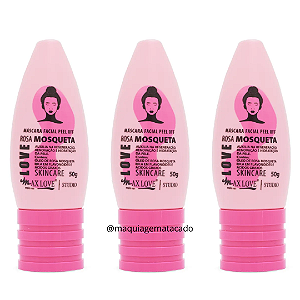 Kit 03 Unidades Máscara Facial Peel Off Rosa Mosqueta Max Love ML541