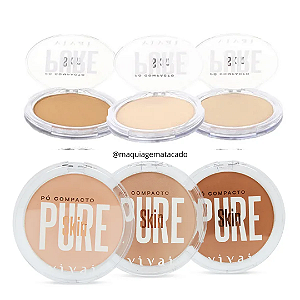 Kit 03 Unidades Pó Compacto Pure Skin Vivai 1211 Cores 01, 02 e 03 Claras Médias