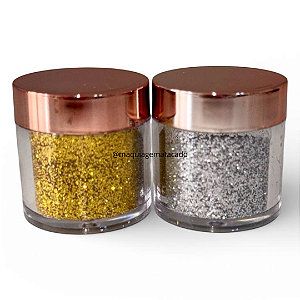 Kit 02 Unidades Glitter Solto Fino Cores Dourado e Prata LY222