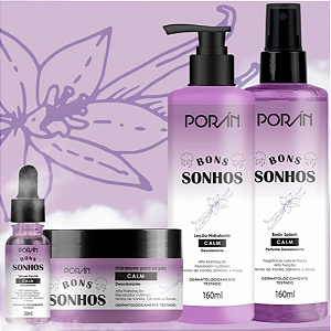 Kit Bons Sonhos Porán Calm Body Splash, Hidratante Para os Pés, Loção Hidratante e Sérum Facial