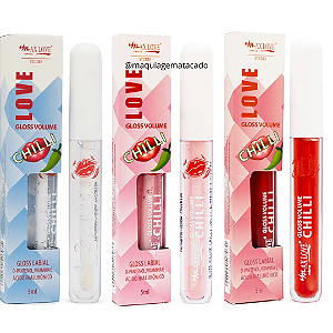 Kit 03 Unidades Gloss Volume Chilli Max Love Cores 75, 77 e 80