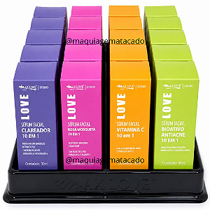Box Misto Séruns Facial Max Love 10 em 1: Clareador, Rosa Mosqueta, Vitamina C e Bioativo Antiacne Atacado Box 24 Unidades