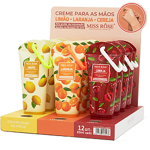 Creme Para as Mãos Miss Rôse Limão, Laranja e Cereja 7912-025M Atacado Box 12 Unidades