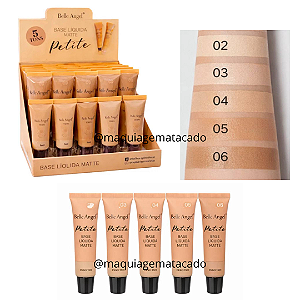 Base Líquida Matte Petite 5 Tons Belle Angel B177 Cores 02 a 06 Atacado Box 24 Unidades