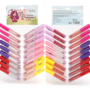 Lip Gloss Princesa Vivai Gloss Brilho e Gloss Glitter 3082 Atacado Box 36 Unidades