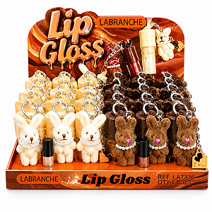 Lip Gloss com Chaveiro Coelhinho Chocolate Labranche LA7336 Atacado Box 24 Unidades