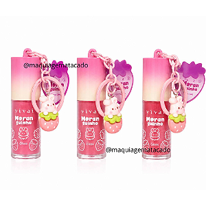 Kit 03 Unidades Gloss Moranguinho com Mosquetão Chaveiro e Pingente Vivai 3406