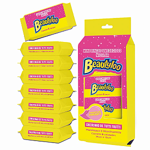 08 Pacotes Mini Lenço Umedecido Micelar Beautyloo Cheirinho de Tutti Frutti FB715 Atacado Box Fechado