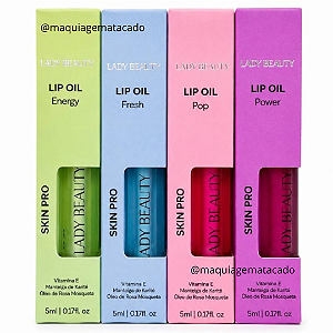 Kit 04 Unidades Misto Lip Oil Skin Pro Lady Beauty: Energy, Fresh, Pop e Power