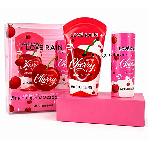 Kit Hidratação Cherry Blossom Creme Hidratante Para as Mãos e Lip Balm Brilho Labial Gloss Love Rain LR4242
