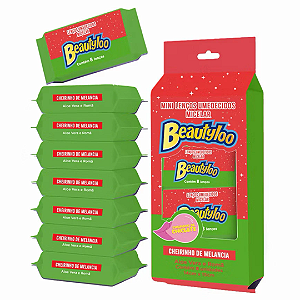 08 Pacotes Mini Lenço Umedecido Micelar Beautyloo Cheirinho de Melancia FB714 Atacado Box Fechado