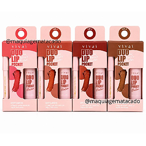 Kit 04 Unidades Duo Lip Pocket Lápis Labial e Batom Vivai 3424 Cores 01 ao 04