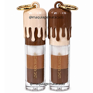 Kit 02 Unidades Lip Gloss Chocolate Forver Pretty com Mosquetão Chaveiro Love Rain LR1820