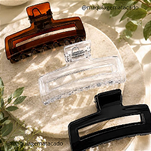 Kit 03 Unidades Presilha Piranha Prendedor de Cabelo Vazada Grande Sirel SR009 Preto, Cristal e Âmbar
