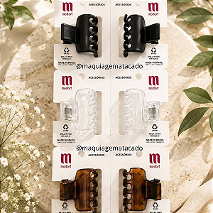 06 Unidades Presilha Piranha Prendedor de Cabelo Pequena 3 e 4 Dentes Sirel SR001 Preto, Cristal e Âmbar