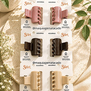 06 Unidades Presilha Piranha Prendedor de Cabelo Pequena 3 e 4 Dentes Sirel SR001 Rosê, Marrom e Marfim