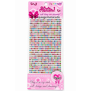Cartela Adesiva Auto Colante Strass Colorido Q Bela Manuela QBM766