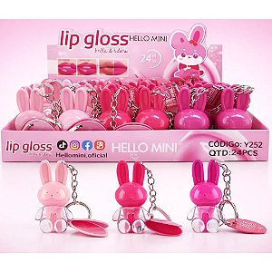 Kit 03 Unidades Lip Gloss com Chaveiro Coelhinho Hello Mini Y252