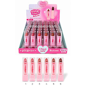Batom Semi Matte City Lips City Girls CG487 Cores A Atacado Box 36 Unidades