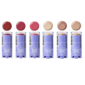 Kit 06 Unidades Blush e Iluminador Monte e Use Coleção Snow Mia Make 639