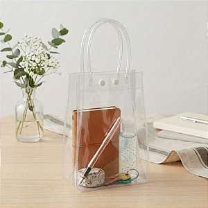 Sacola Transparente com Alça e Botão Extra Grande 24x9x28 cm R01084