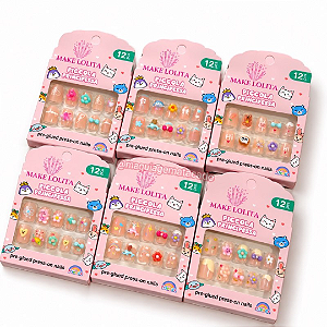 Kit 06 Cartelas Unhas Postiças Autocolante Infantil ML1184